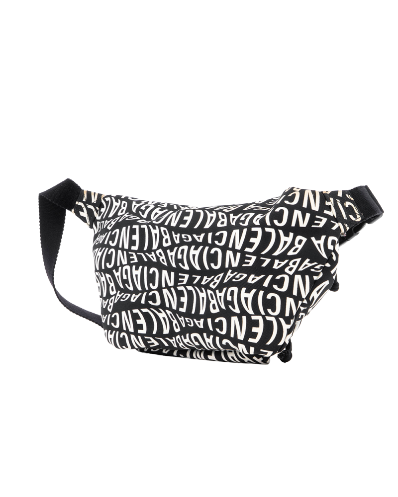 BALENCIAGA WHEEL BELT BAG BLACK WHITE NYLON SHW 53890 1000 W 0122