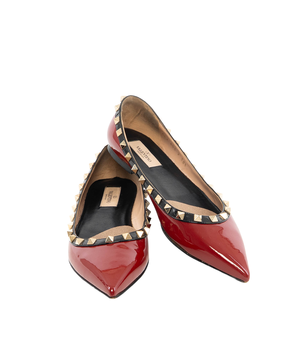 BB251688 VALENTINO GARAVANI FLATS 38.5 RED BLACK VERNIS GHW