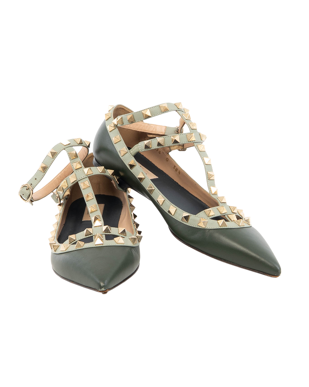 BB251689 VALENTINO ROCKSTUD FLATS 38.5 BLACK GRAY CALF GHW