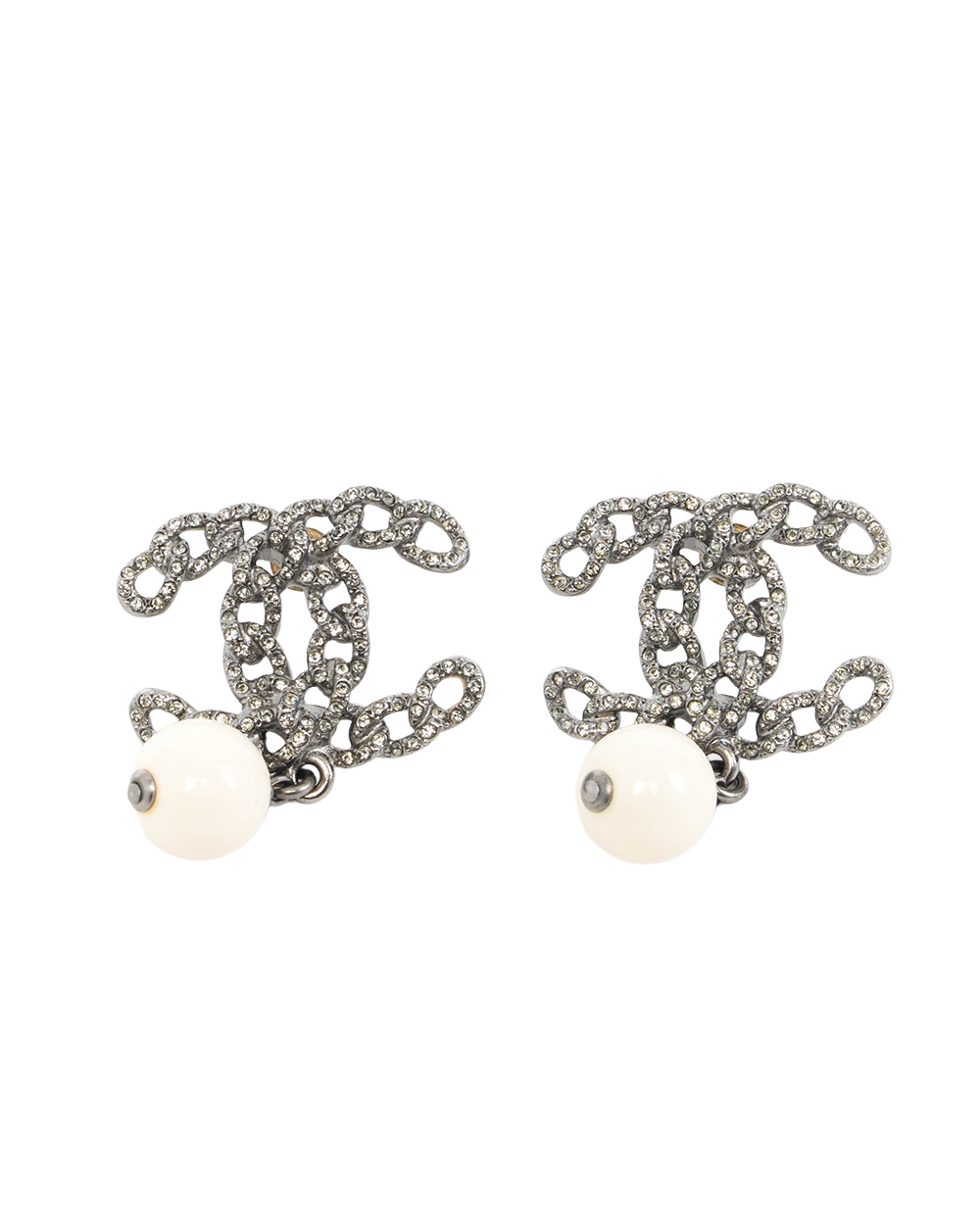 BB251748 CHANEL CC LOGO CRYSTAL DROP EARRINGS 2.5 CM PEARL CRYSTAL SHW