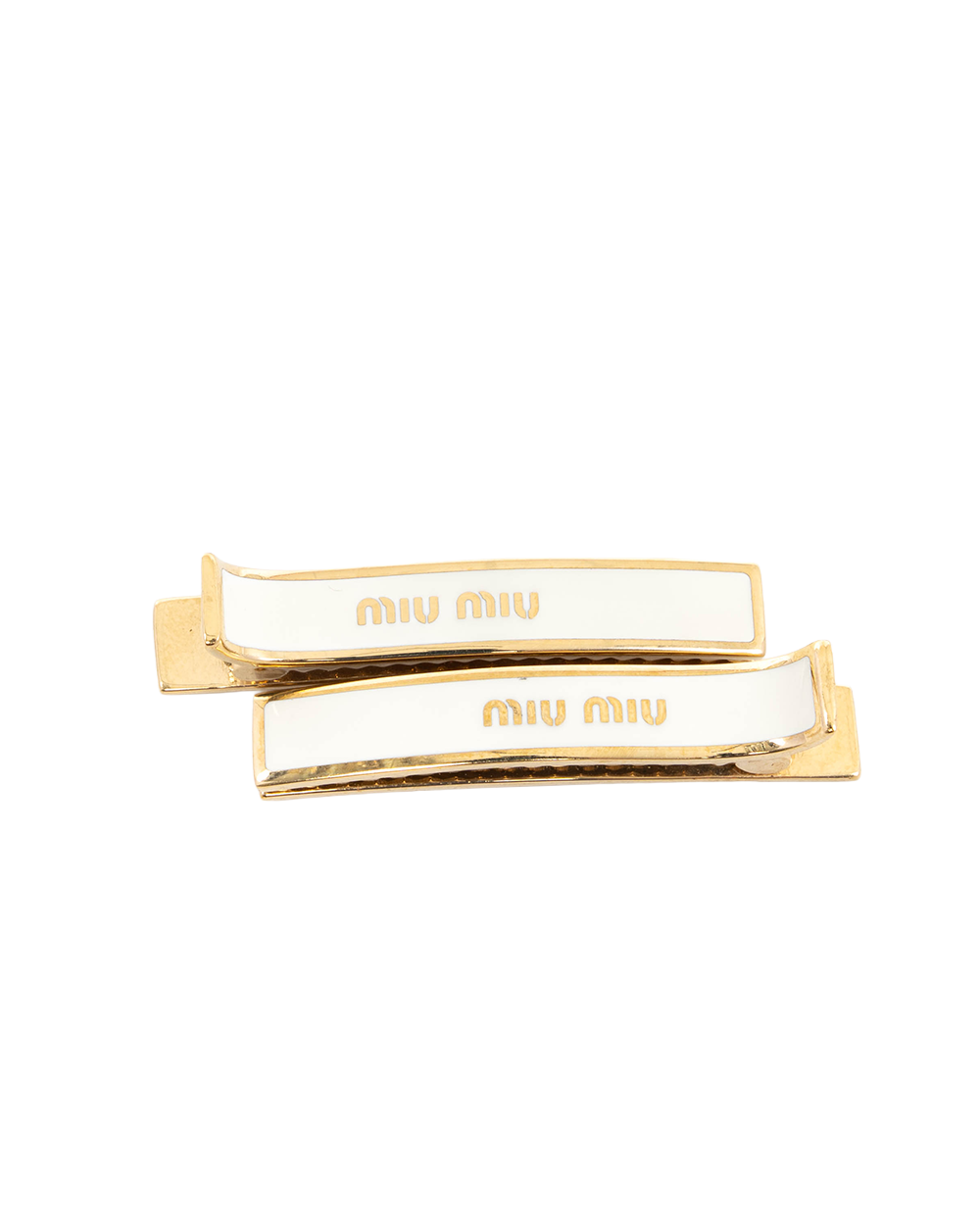 BB251787 MIU MIU ENAMELED MATAL HAIR CLIPS WHITE GHW