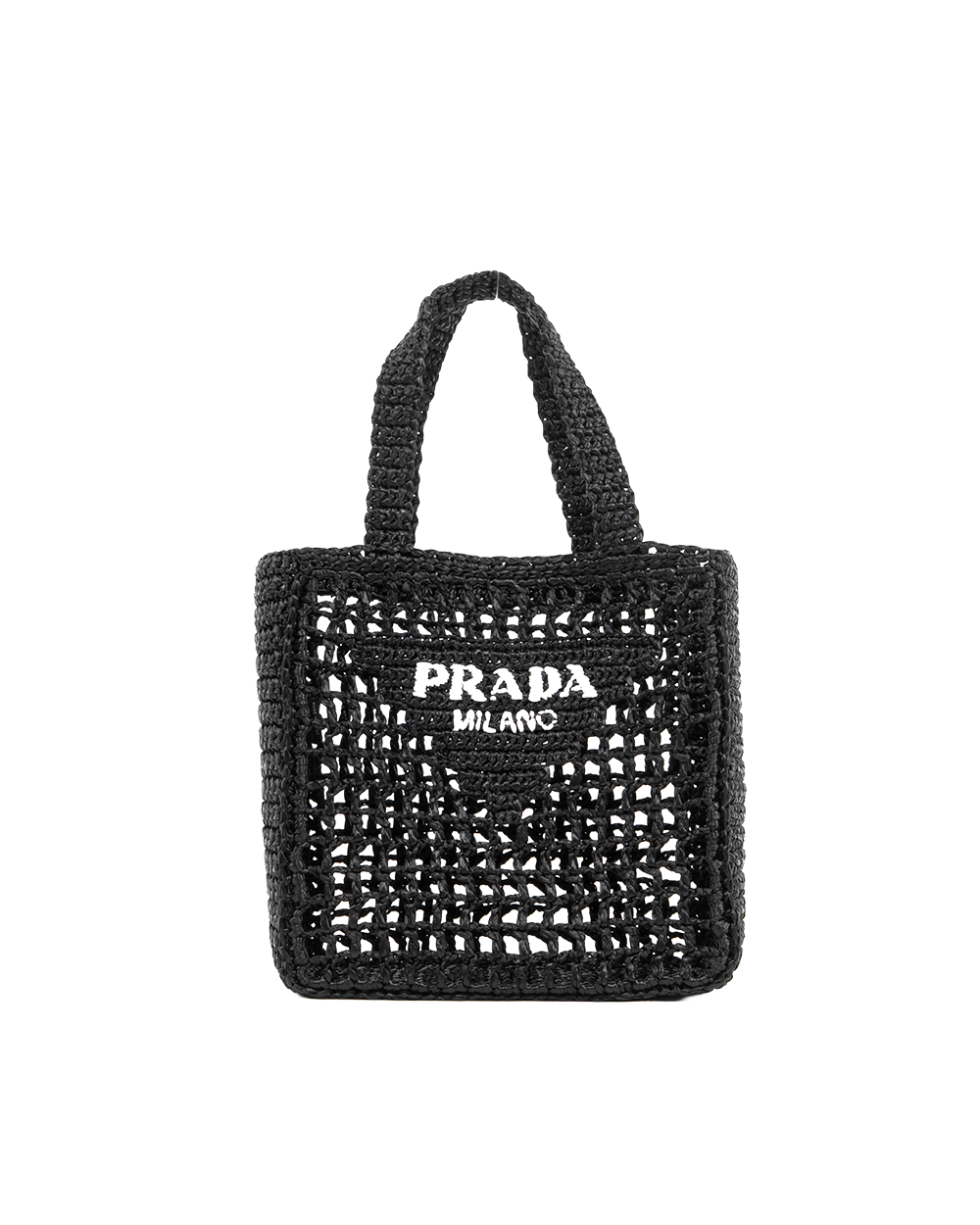 BB252059 PRADA RAFFIA WOVEN SHOPPING TOTE SMALL BLACK