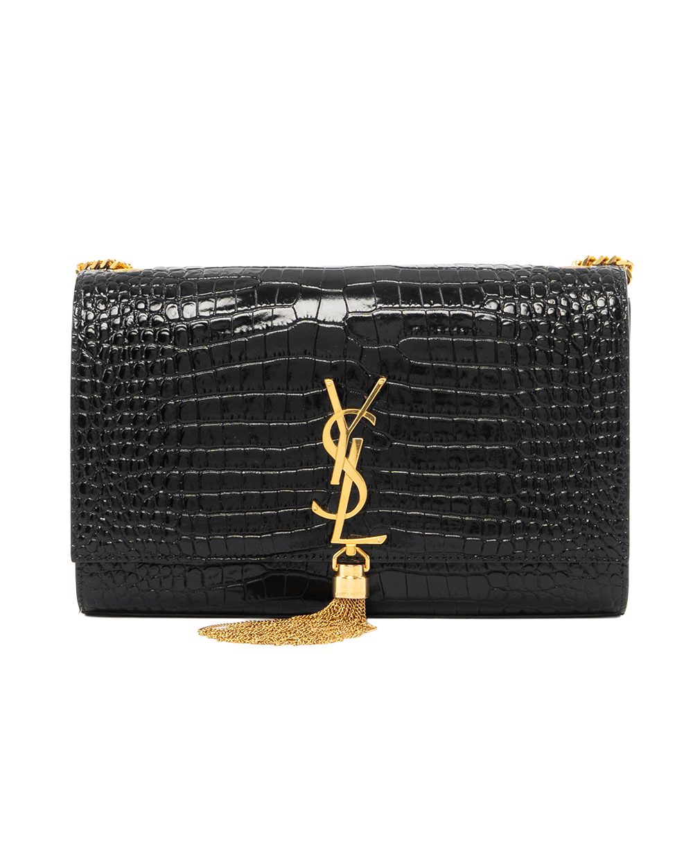 BB252101 YSL KATE MEDIUM BLACK CROC EMBOSSED GHW