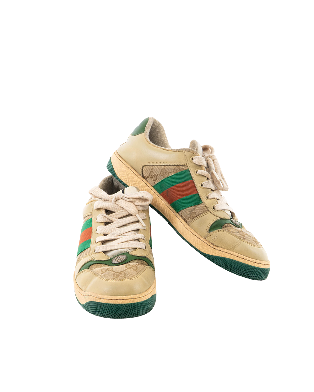 BB252163 GUCCI SCREENER SNEAKER 8.5 WHITE BEIGE GREEN RED GG MONOGRAM CANVAS