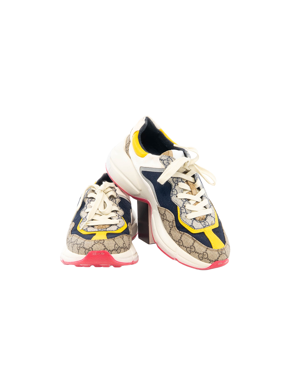 BB252203 GUCCI RHYTON SNEAKER 7+ WHITE BEIGE YELLOW BLUE GG MONOGRAM CANVAS