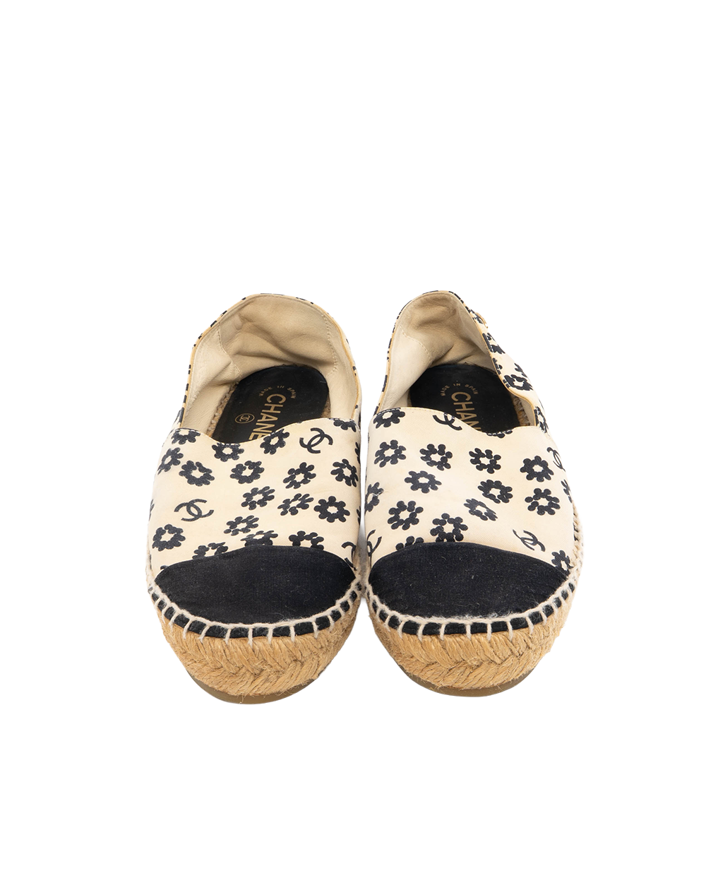 BB252211 CHANEL CAMELLIA ESPADRILLES FLATS SHOES 40 WHITE BLACK GHW B G38628
