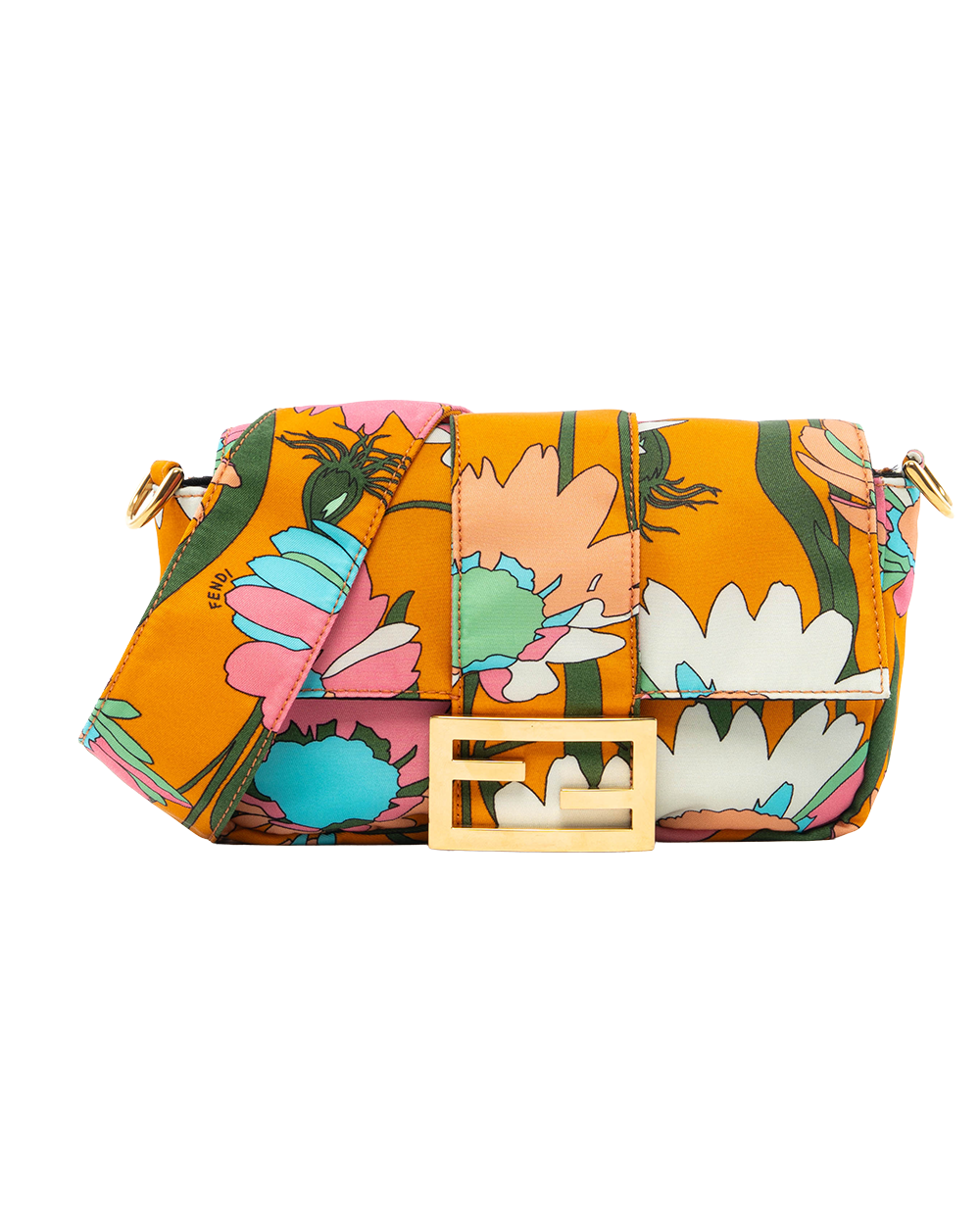 BB252213 FENDI BAGUETTE BELT BAG MINI ORANGE FLORAL NYLON GHW 8BR782 ABHH 208 8241