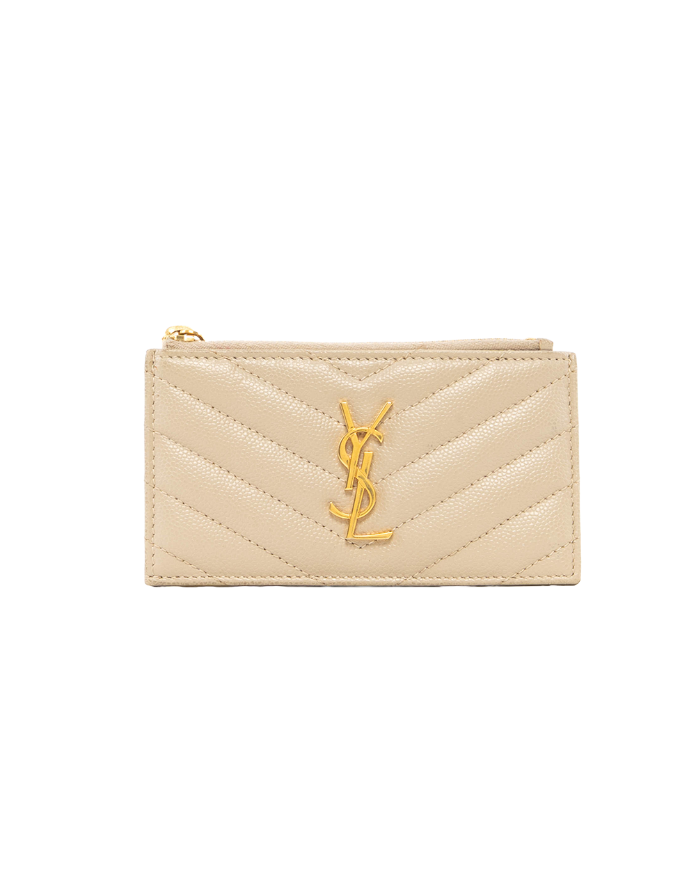 BB252258 YSL CARD WITH ZIPPY SHORT BEIGE CHEVRON GHW BND607915 0520