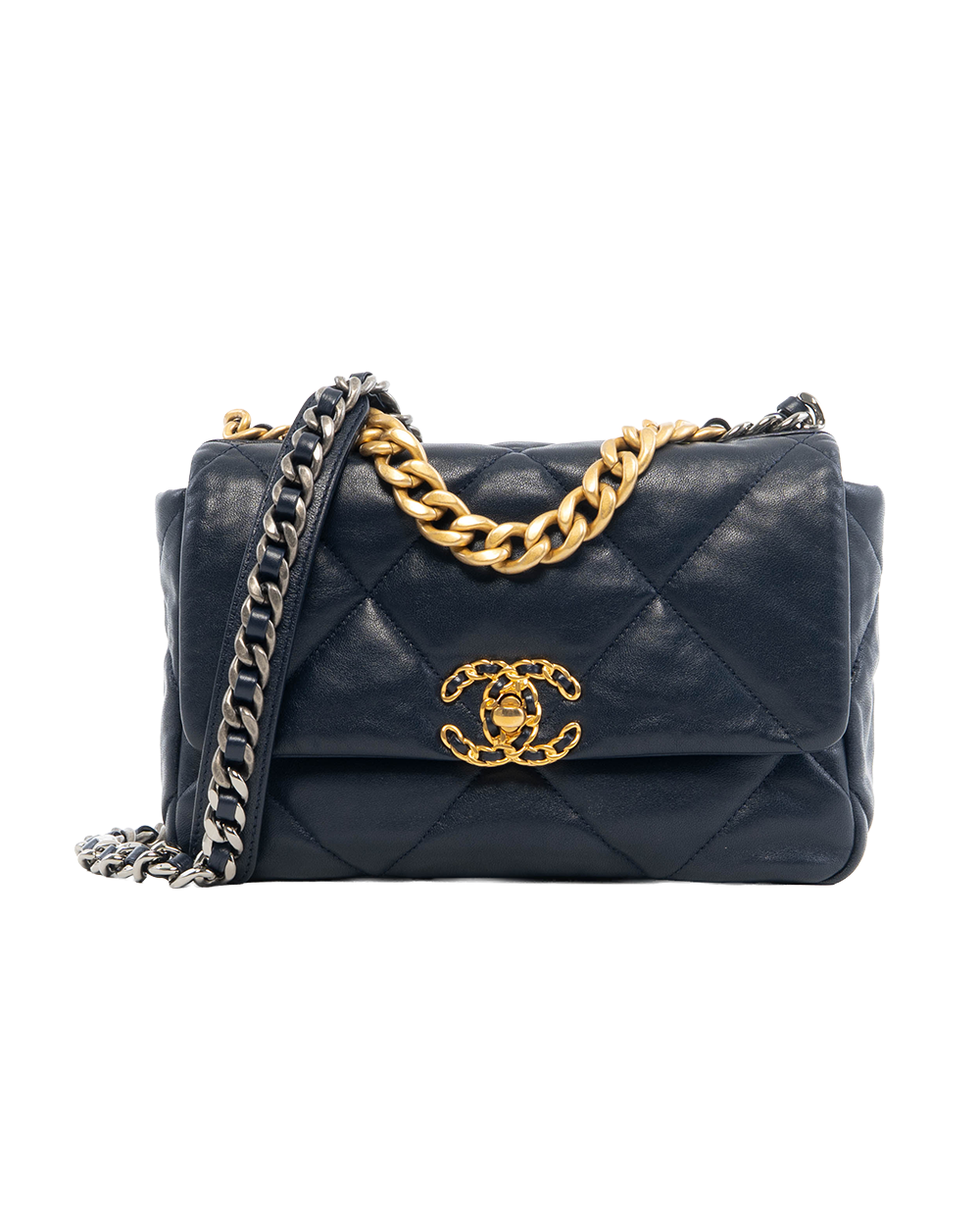 BB252296 CHANEL FLAP 19 26 BLUE NAVY CALF GHW SHW 29762453