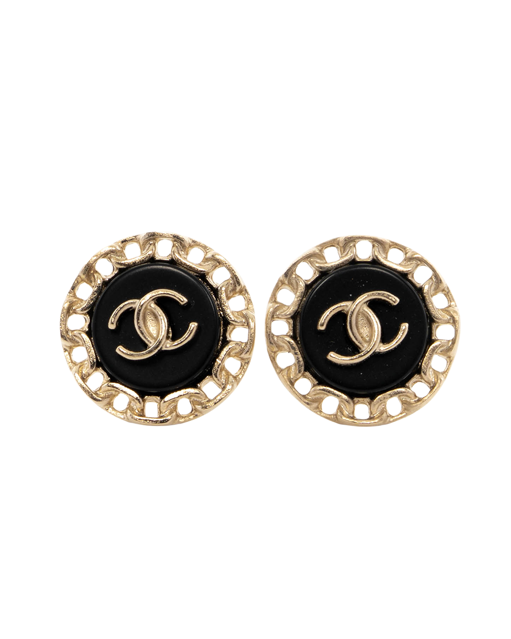 BB252298 CHANEL CC LOGO ROUND EARRING 1.5 CM BLACK GOLD GHW