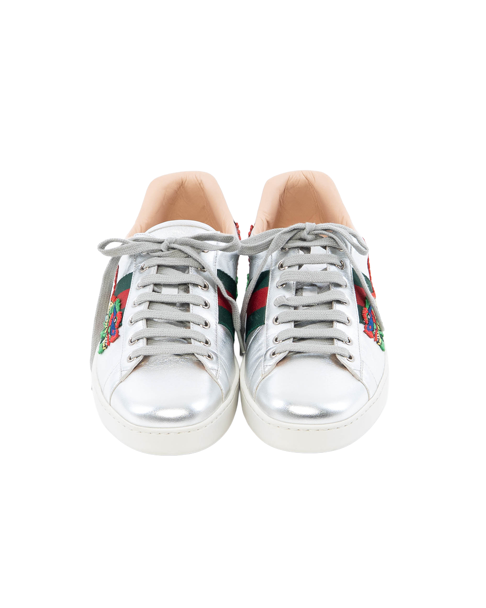BB252458 GUCCI ACE DRAGON SNEAKER 9.5 SILVER METTALLIC CALF SHW 73765
