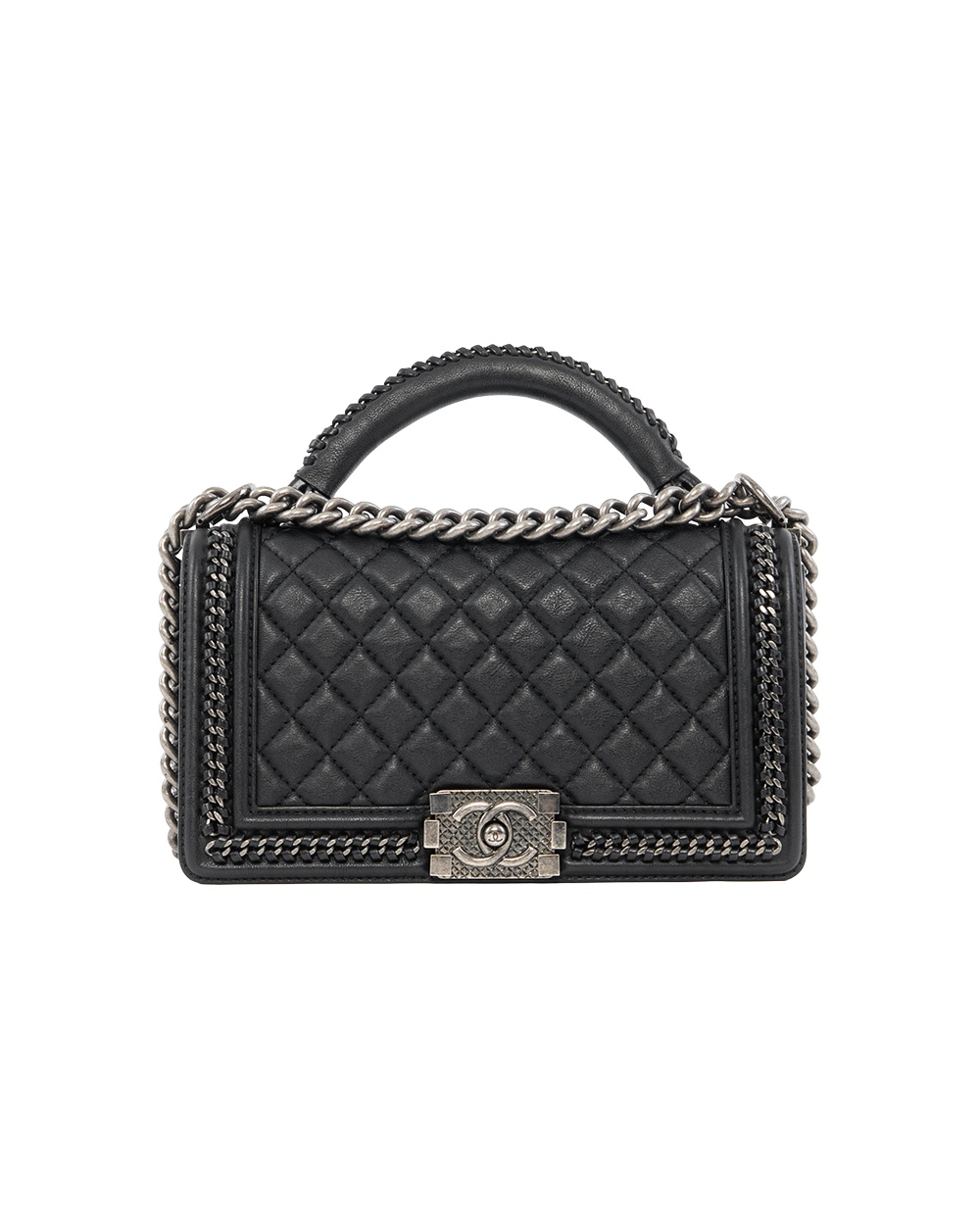 BB252463 CHANEL BOY HANDLE 10 BLACK LAMB BHW 23111907