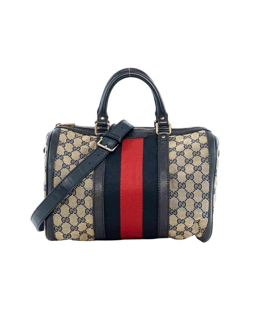 BB252465 GUCCI BOSTON BLUE NAVY RED GG MONOGRAM CANVAS GHW 247205 525040