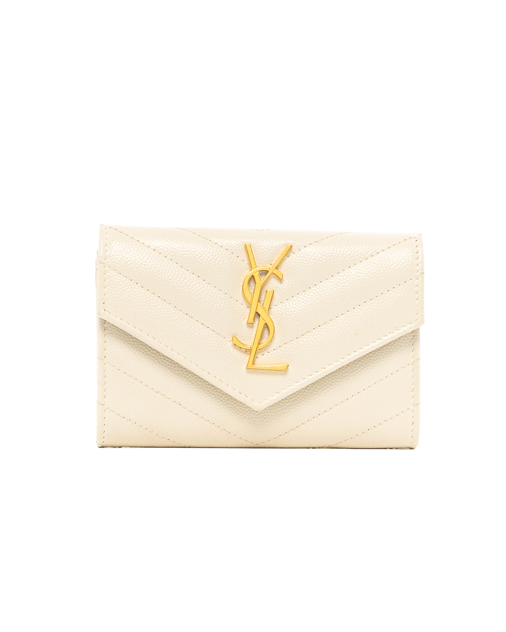 BB252523 YSL CARD HOLDER SHORT BEIGE CHEVRON GHW ART414404 0222