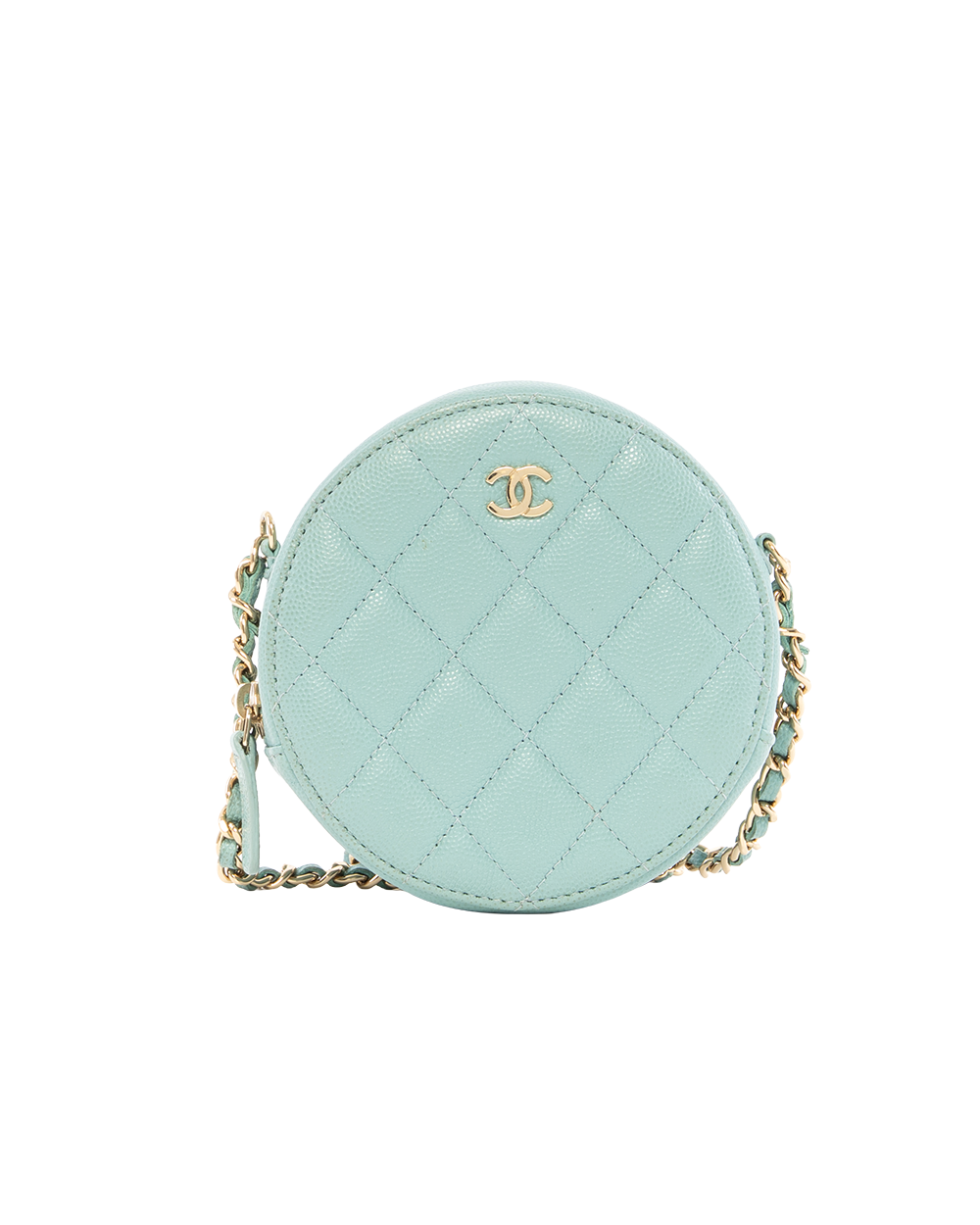 BB252557 CHANEL ROUND CLUTCH WITH CHAIN 4.5 BLUE LIGHT BLUE CAVIAR GHW 29033440