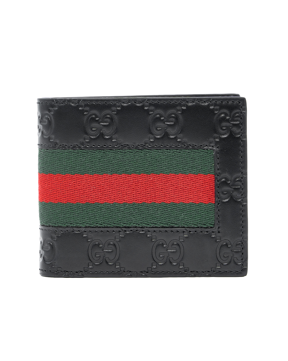 BB252558 GUCCI WALLET 8 CARDS SHORT BLACK RED GREEN GG MONOGRAM CALF 408827 0416