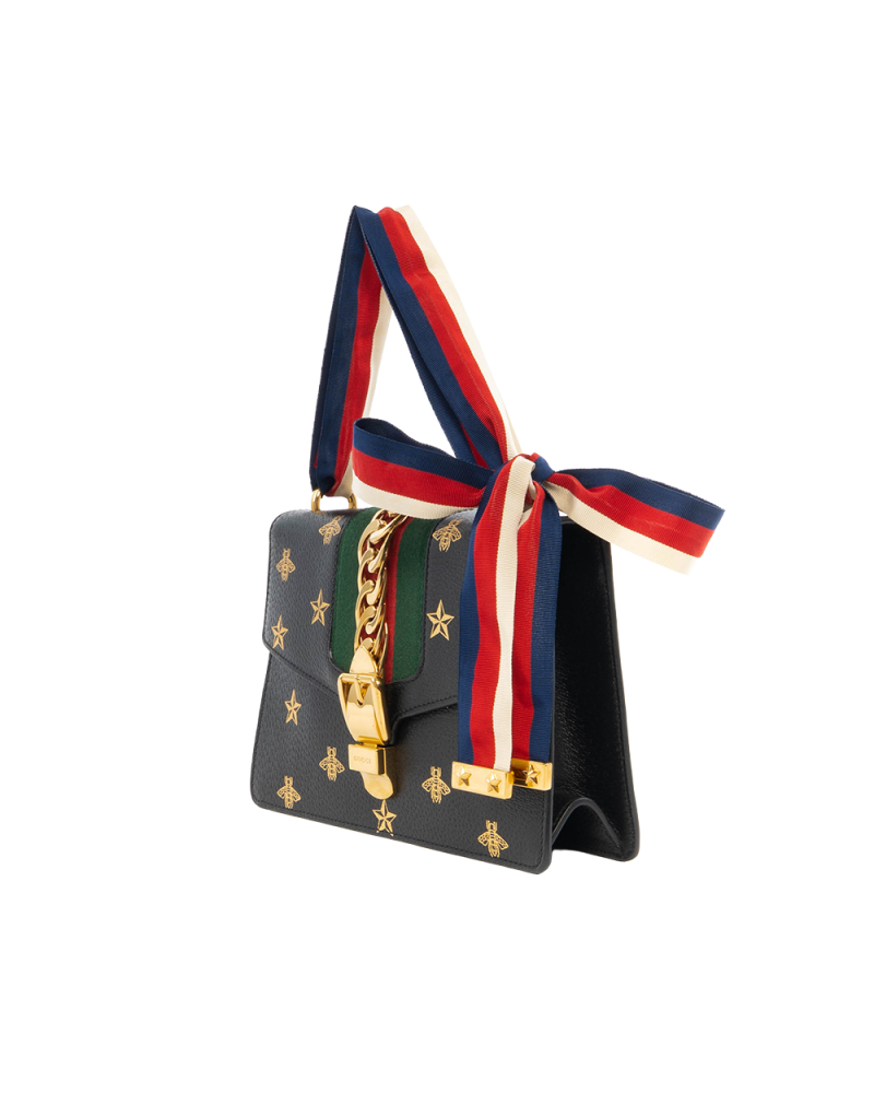 BB252778 GUCCI SYLVIE BEE STAR SMALL BLACK RED GREEN CALF GHW 524405 493375
