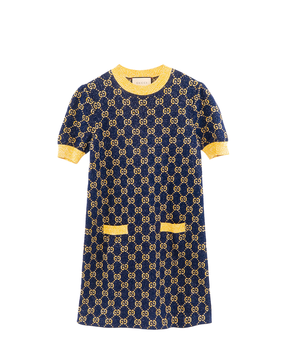 BB252963 GUCCI DRESS S BLUE YELLOW KNIT 692707 XKB54