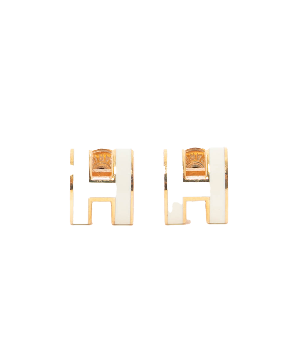 BB253021 HERMES H POP EARRINGS MINI WHITE GHW