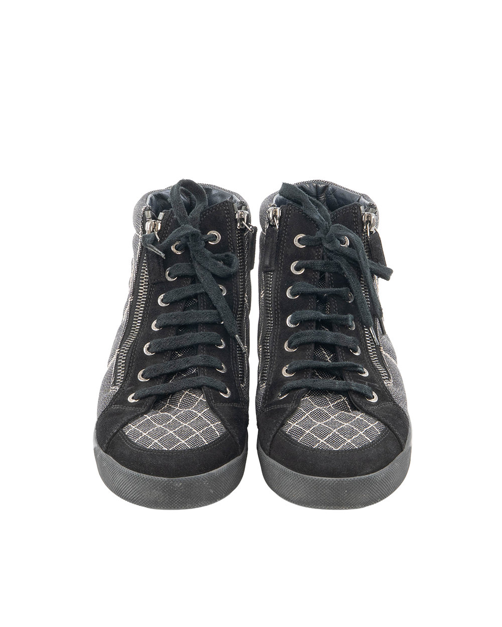 BB253027 CHANEL DOUBLE ZIP HIGH TRAINERS 39 BLACK DENIM H G30617
