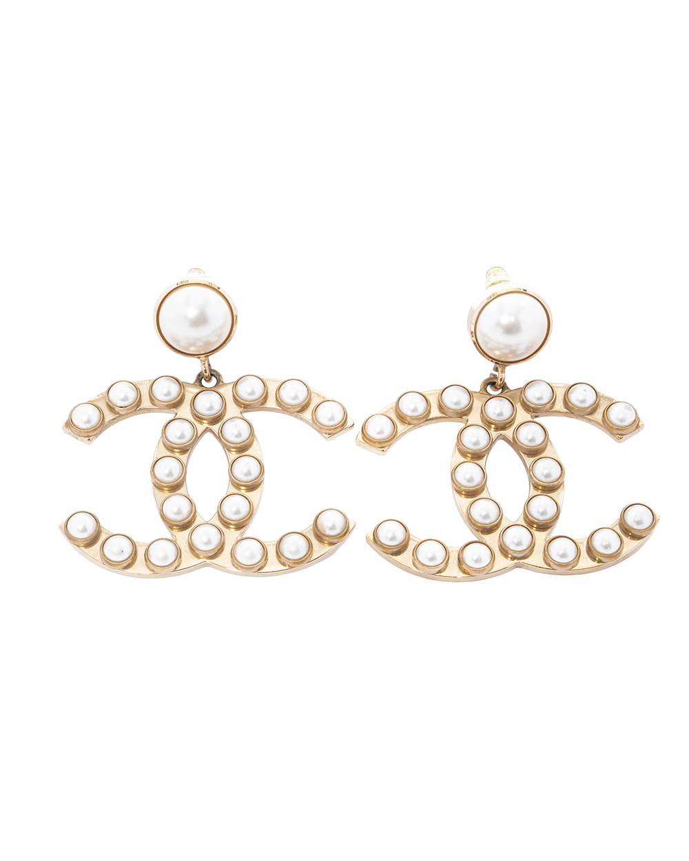BB253126 CHANEL CC LOGO PEARL EARRINGS 4 CM GOLD PEARL GHW