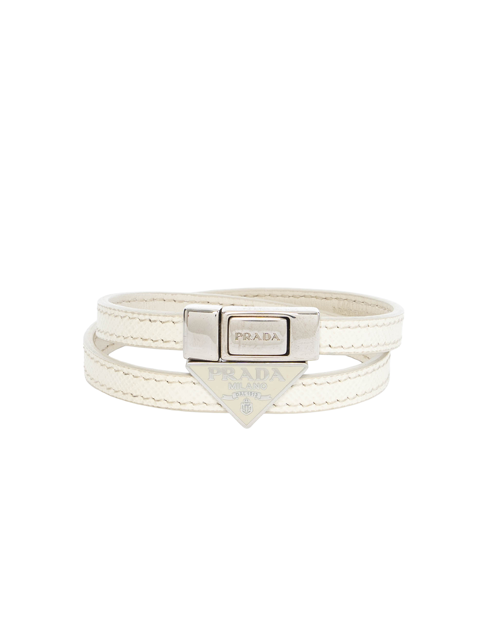 BB253205 PRADA TRIANGLE LOGO BRACELET WHITE SAFFIANO SHW