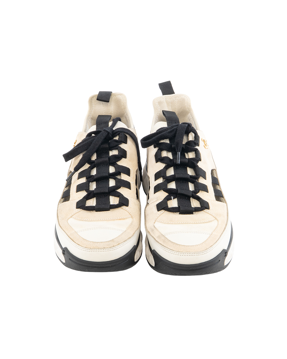 BB253237 CHANEL MIXED FIBERS SNEAKERS 38.5 WHITE BLACK BEIGE CALF AND VELVET GHW L G35615