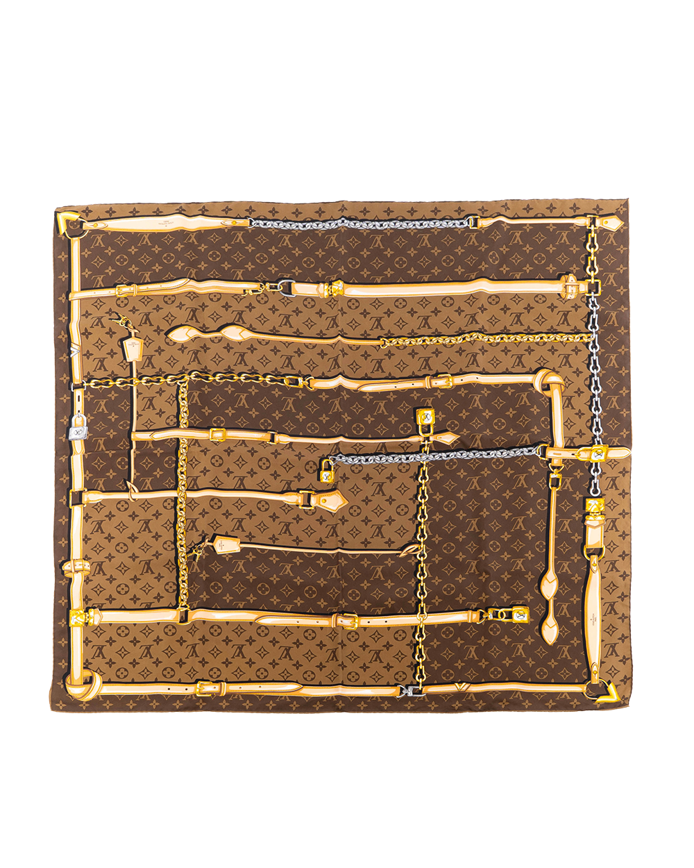 BB253622 LV CARRE CONFIDENTIAL SCARF 90 90 BROWN SILK
