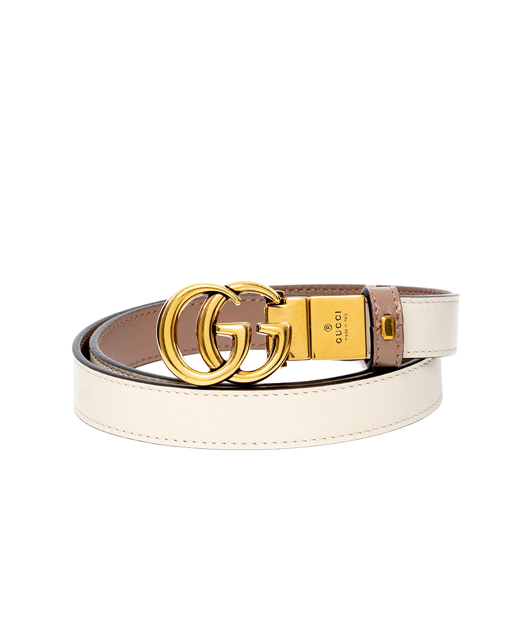 BB253625 GUCCI GG MARMONT REVERSIBLE THIN BELT 75 WHITE NUDE CALF GHW 659418 OYATC 525040