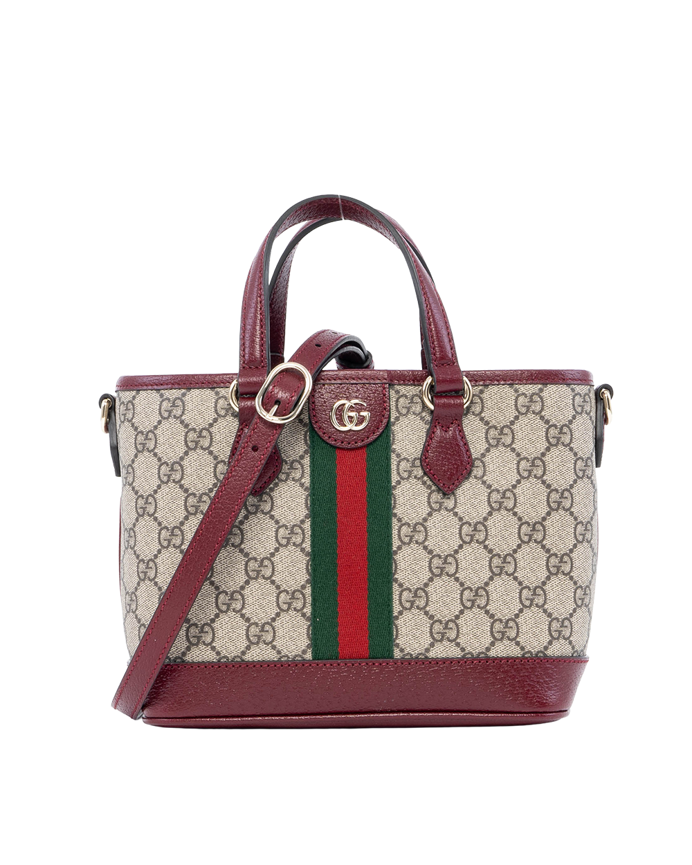 BB253631 GUCCI OPHIDIA TOTE SMALL BROWN RED GG MONOGRAM CANVAS GHW 836848 650815