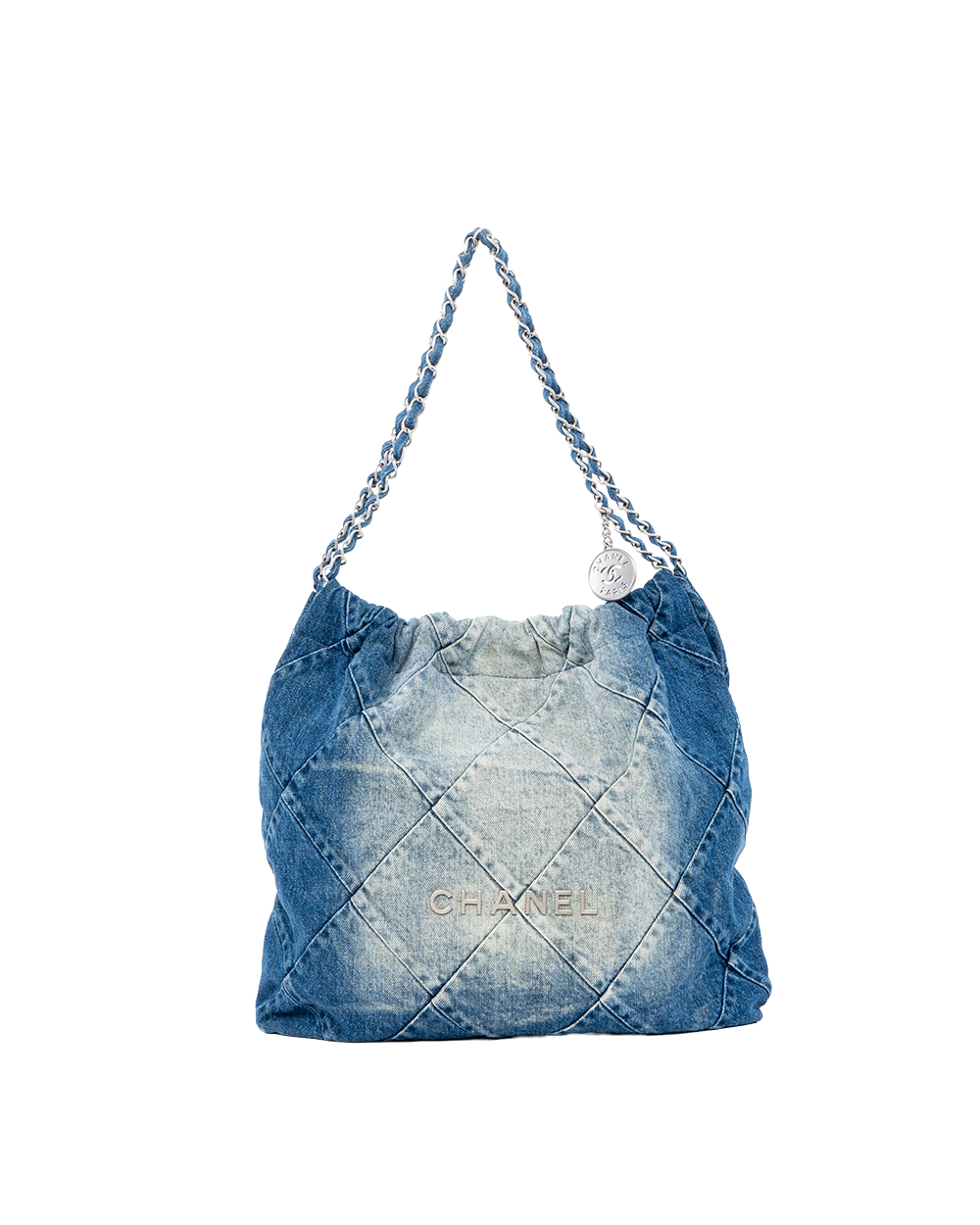 BB253639 CHANEL TOTE 22 SMALL BLUE DENIM GHW A1U2NN55