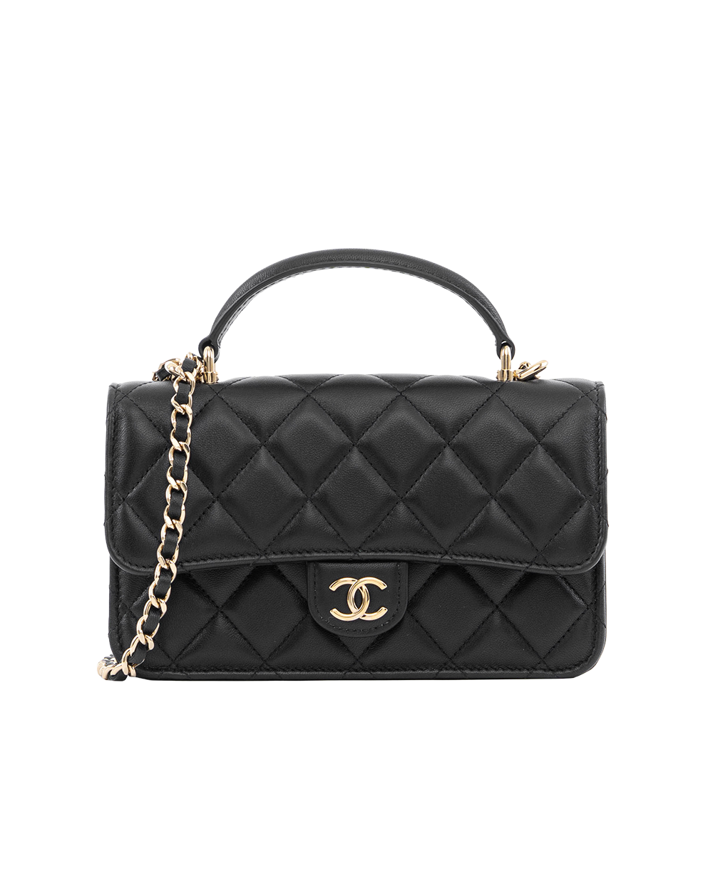 BB253696 CHANEL FLAP BAG WITH HANDLE MINI BLACK LAMB SGHW G0KH0HC2