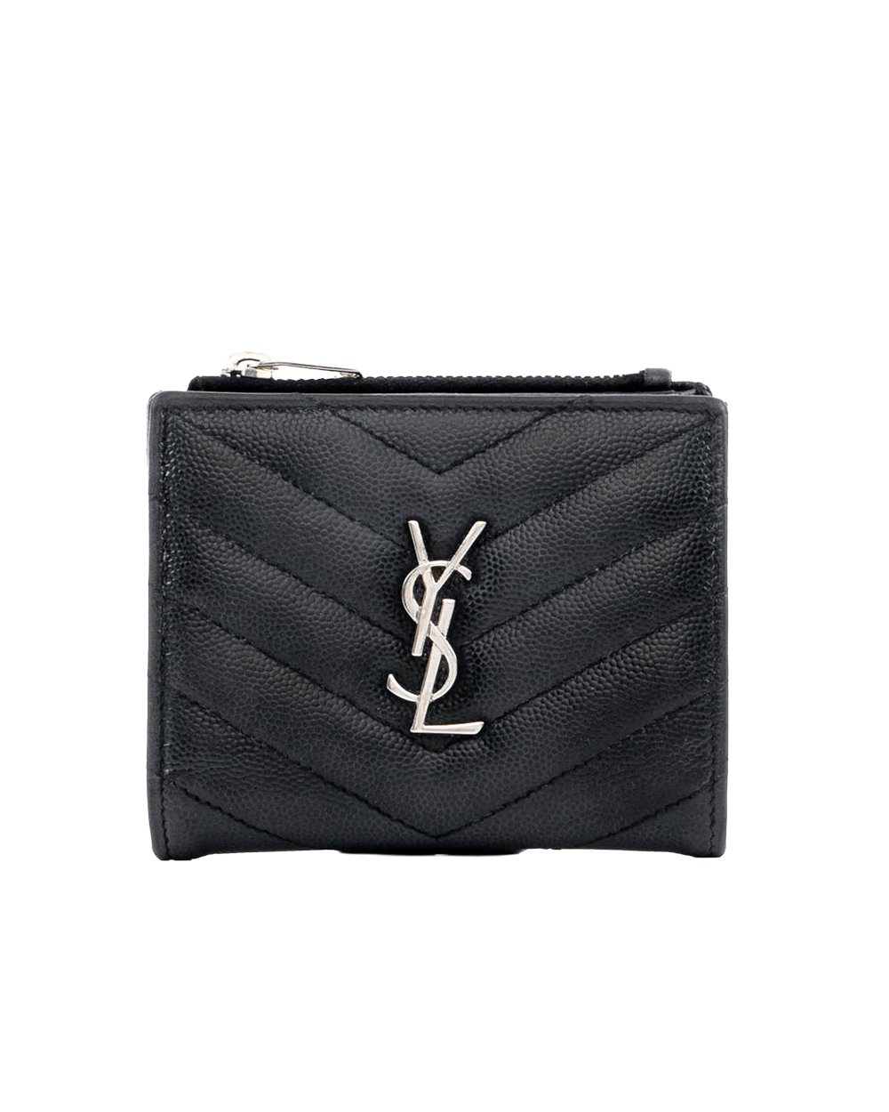 BB253752 YSL BI FOLD ZIPPY SHORT BLACK CHEVRON SHW YBL517045 0918