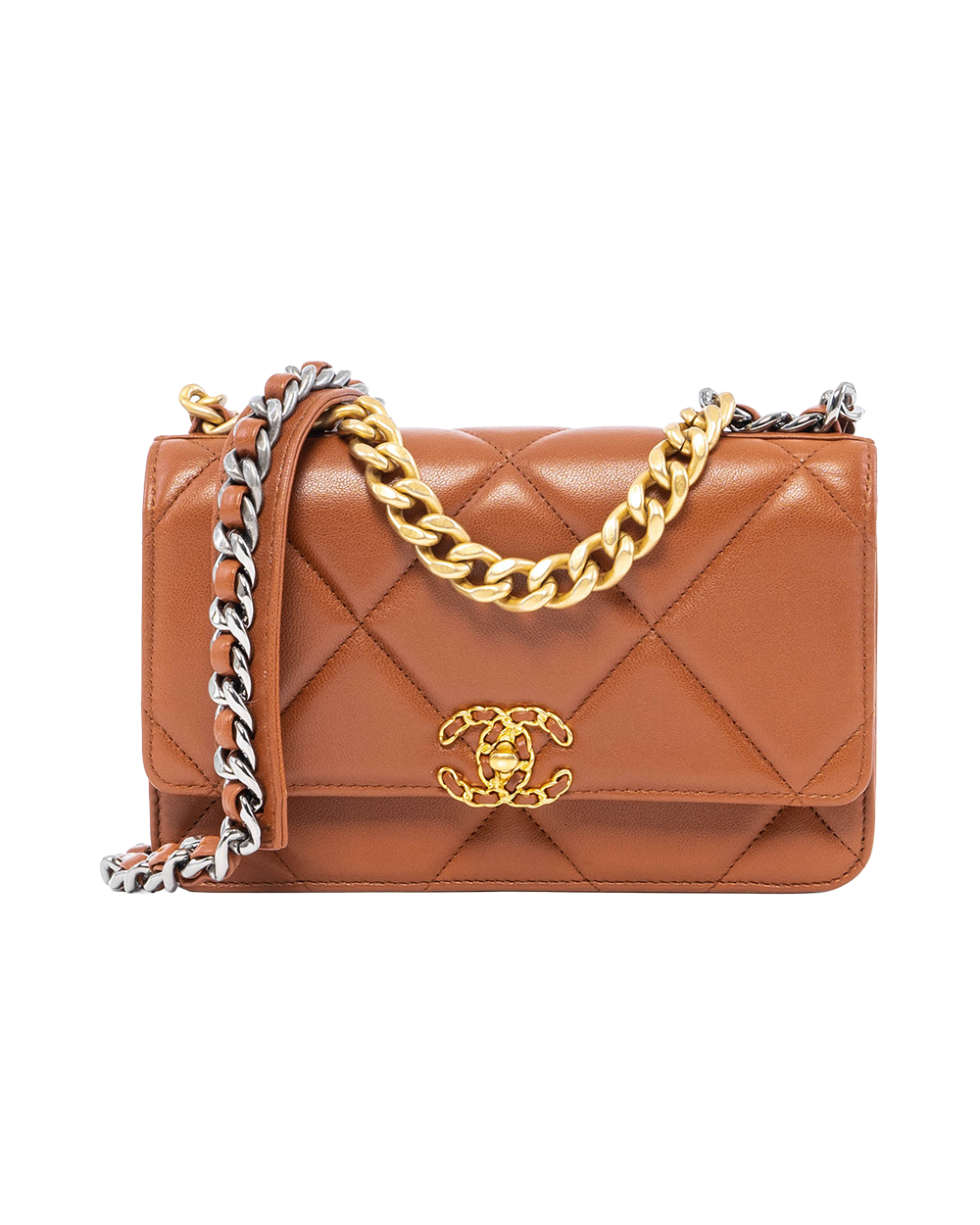 BB253783 CHANEL WOC 19 7.5 BROWN LAMB GHW SHW RHW X97NU50A
