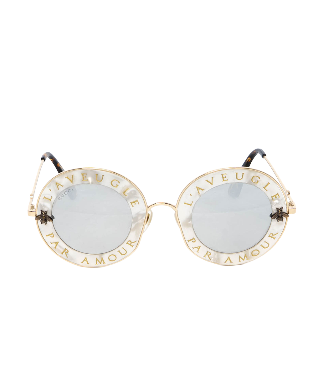 BB253850 GUCCI L AVEUGLE PAR AMOUR ROUND SUNGLASSES WHITE BROWN GHW GG0113S 003