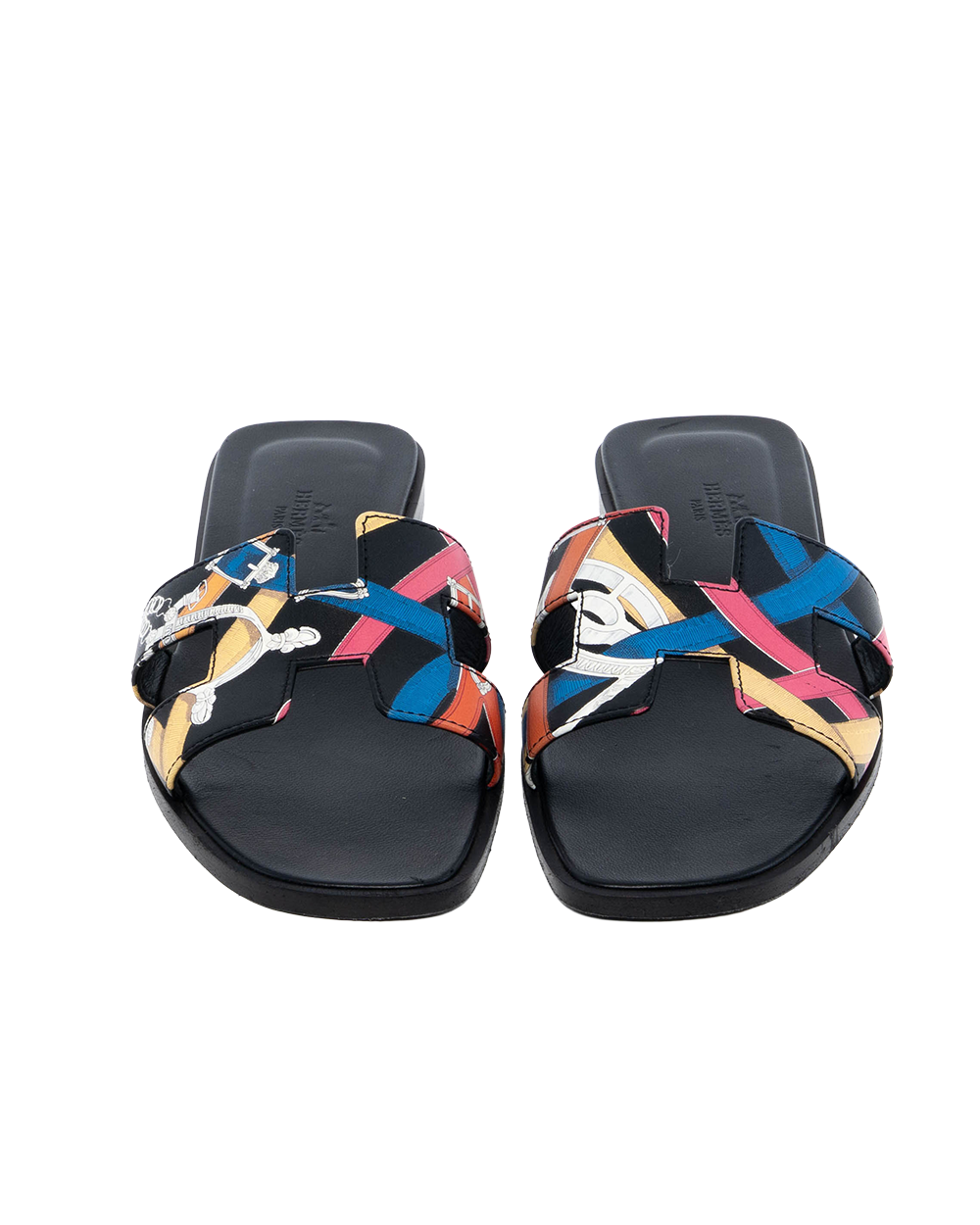 BB253907 HERMES ORAN SANDALS 38.5 BLACK MULTICOLOR