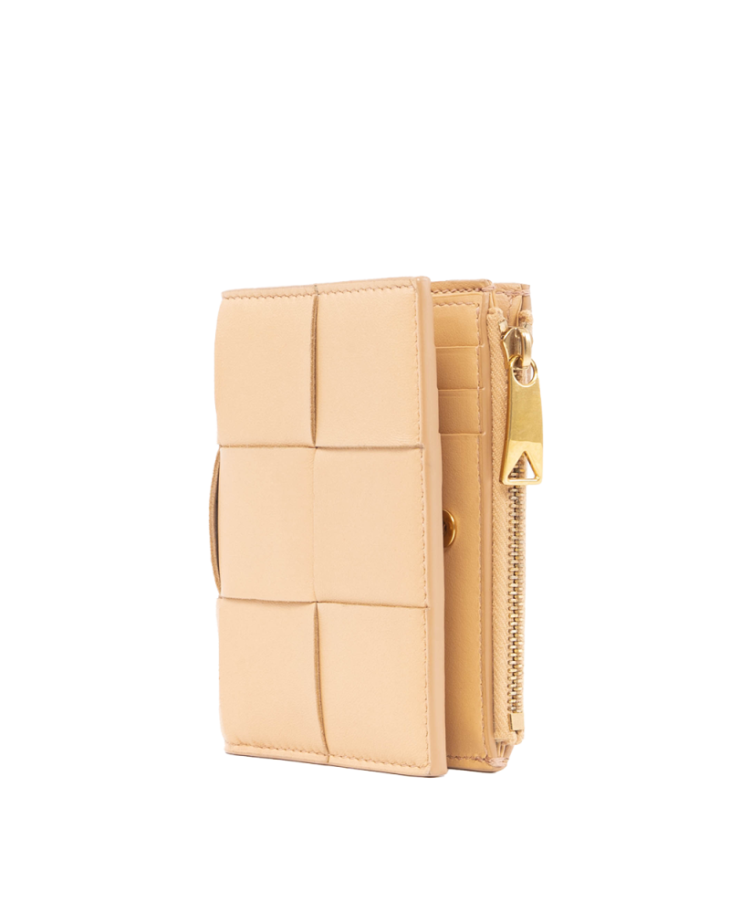 BOTTEGA INTRECCIATO ZIPPY WALLET SHORT BEIGE CALF GHW P022178934 01530