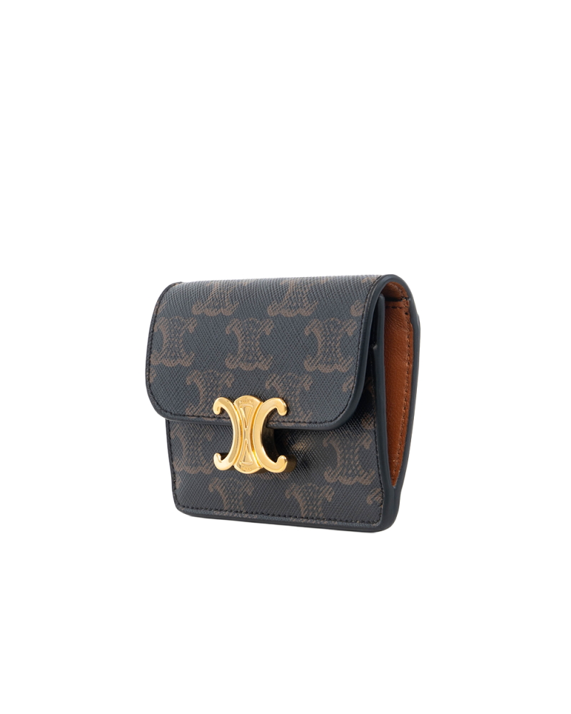 CELINE CARD HOLDER WITH FLAP SHORT BROWN MONOGRAM CANVAS GHW S LE 4212 5479