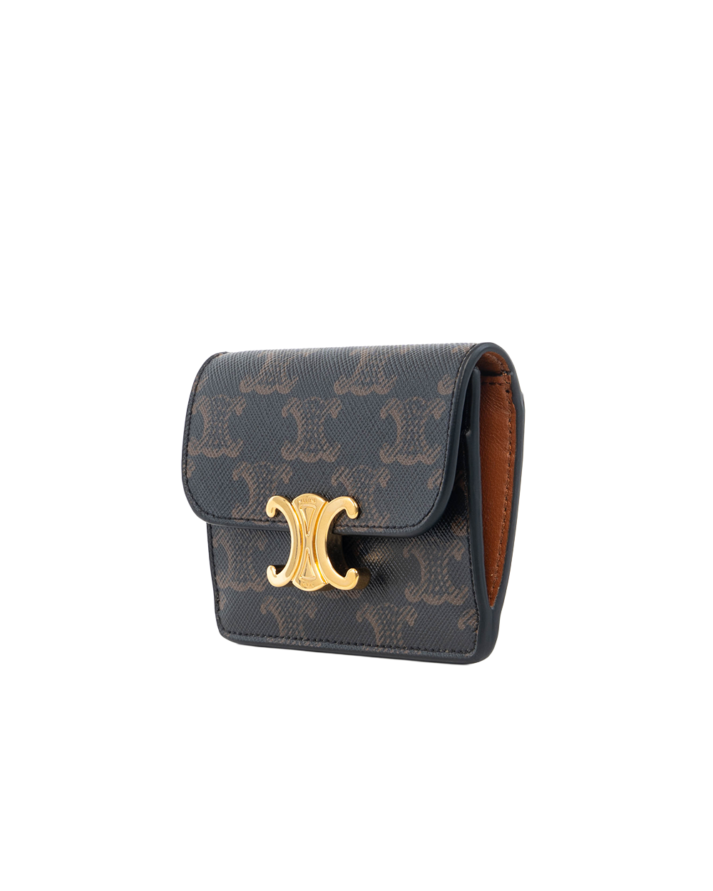 CELINE CARD HOLDER WITH FLAP SHORT BROWN MONOGRAM CANVAS GHW S LE 4212 5479