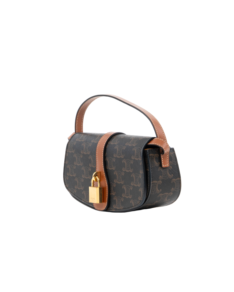 CELINE CLUTCH ON STRAP BROWN TAN CANVAS GHW S CU 4271 8022