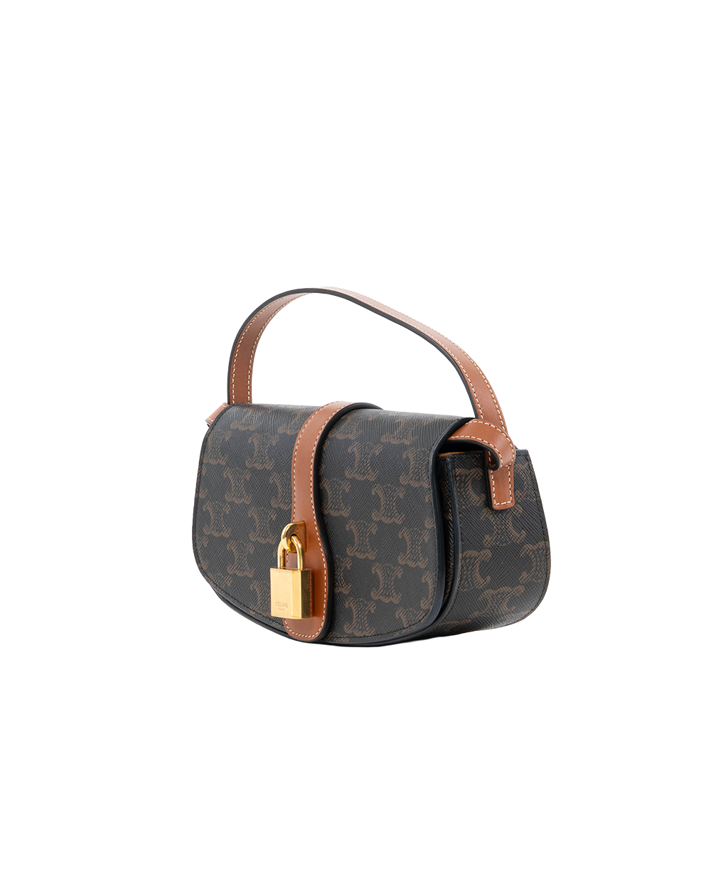 CELINE CLUTCH ON STRAP BROWN TAN CANVAS GHW S CU 4271 8022