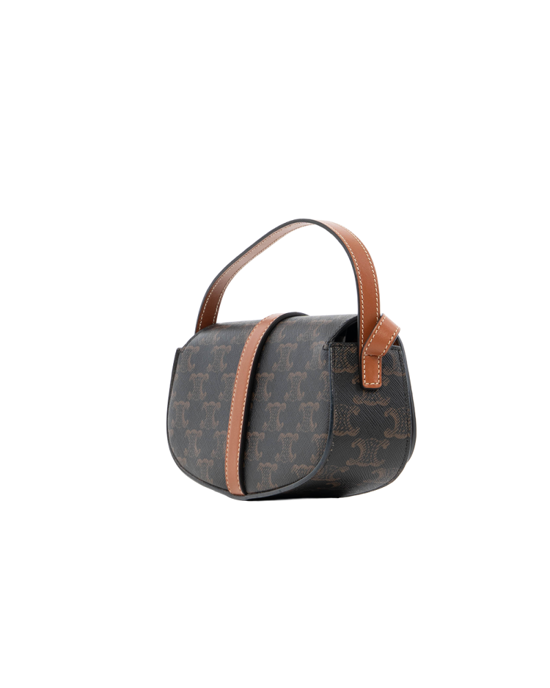 CELINE CLUTCH ON STRAP BROWN TAN CANVAS GHW S CU 4271 8023
