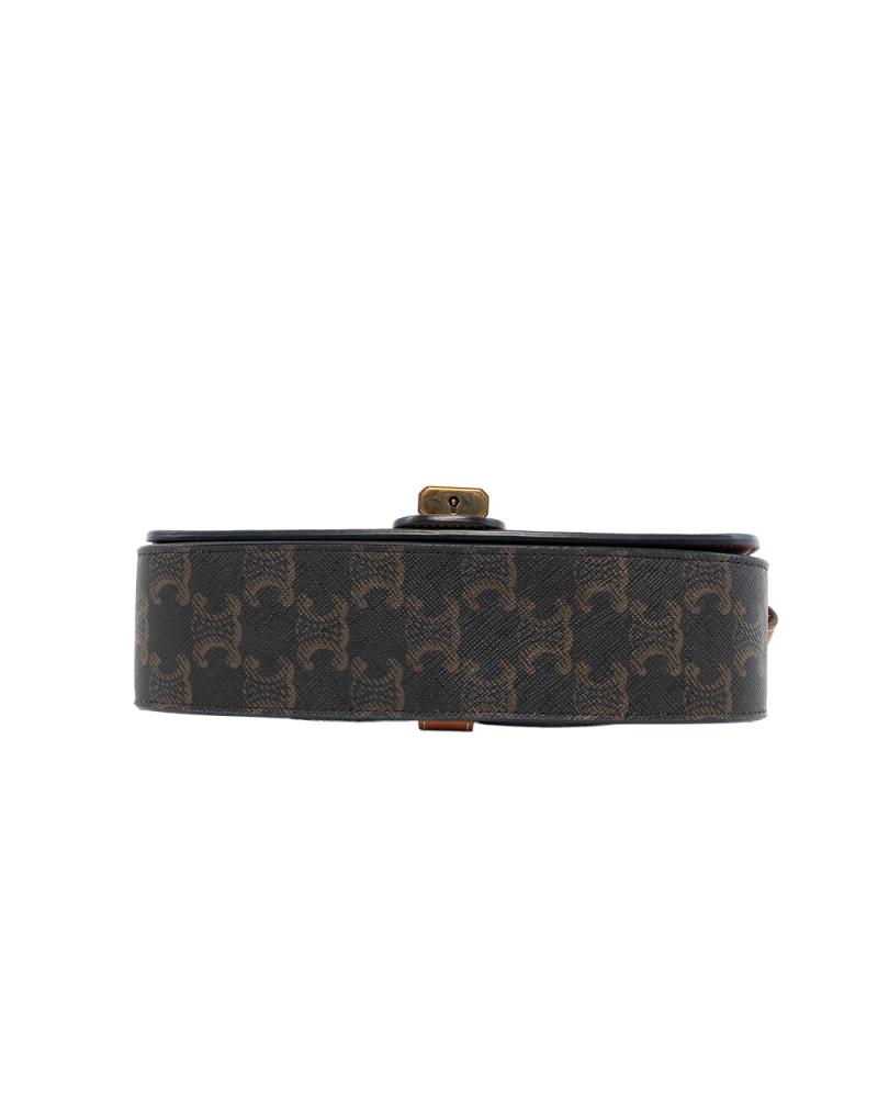 CELINE CLUTCH ON STRAP BROWN TAN CANVAS GHW S CU 4271 8025
