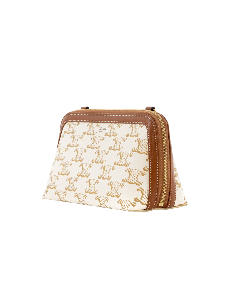 CELINE CLUTCH WITH CHAIN WHITE BROWN CANVAS GHW W SD 4221 4543