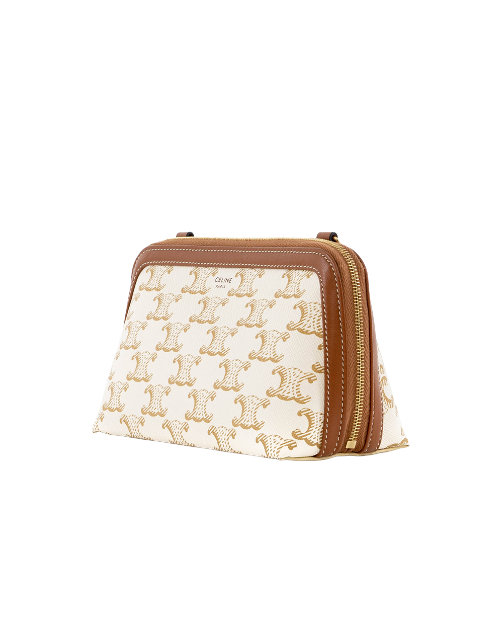 CELINE CLUTCH WITH CHAIN WHITE BROWN CANVAS GHW W SD 4221 4543