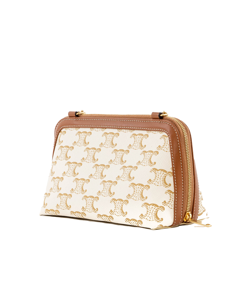 CELINE CLUTCH WITH CHAIN WHITE BROWN CANVAS GHW W SD 4221 4544