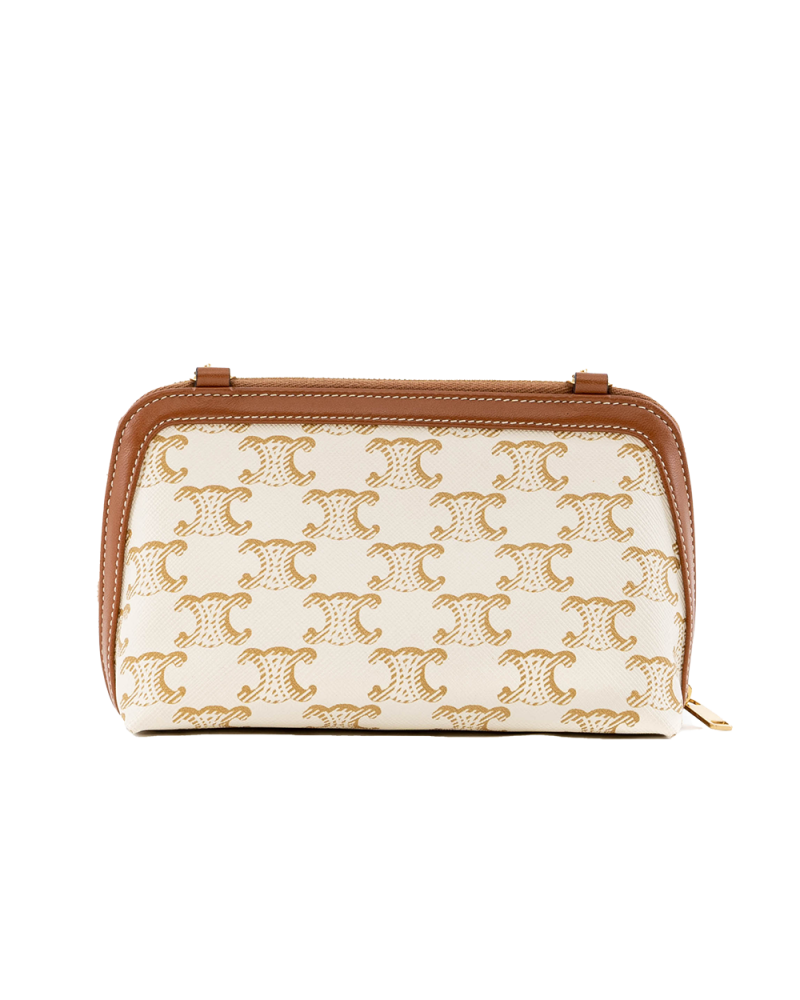 CELINE CLUTCH WITH CHAIN WHITE BROWN CANVAS GHW W SD 4221 4545