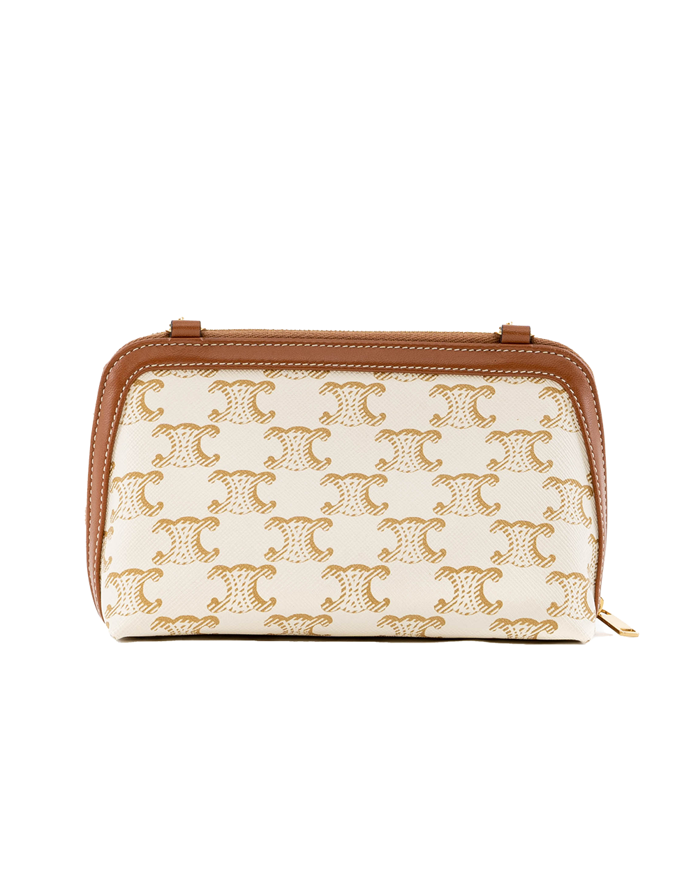 CELINE CLUTCH WITH CHAIN WHITE BROWN CANVAS GHW W SD 4221 4545