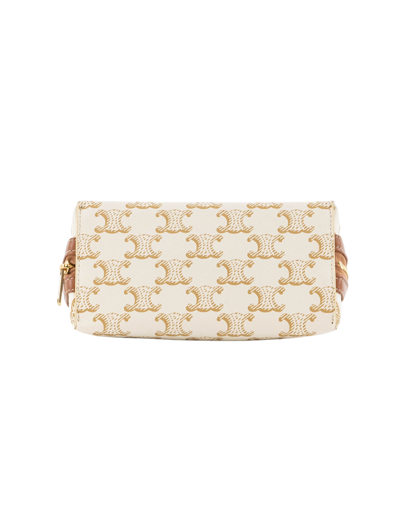 CELINE CLUTCH WITH CHAIN WHITE BROWN CANVAS GHW W SD 4221 4546