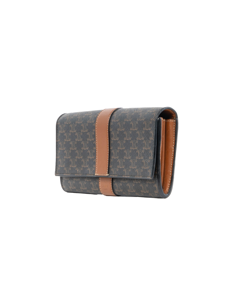 CELINE FLAP WALLET LONG BROWN TAN CANVAS GHW W FG 2281 5065